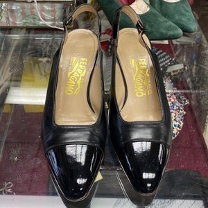 Salvatore Ferragamo Black Leather Slingback VINTAGE